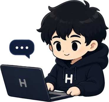 Hypo, the studio’s character, at a laptop with a message bubble beside him